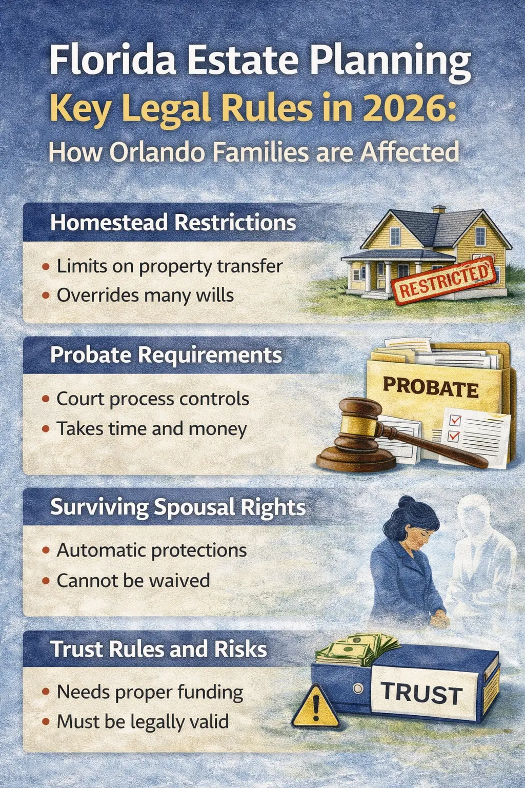  Florida estate planning legal framework showing wills trusts homestead rules and probate overview